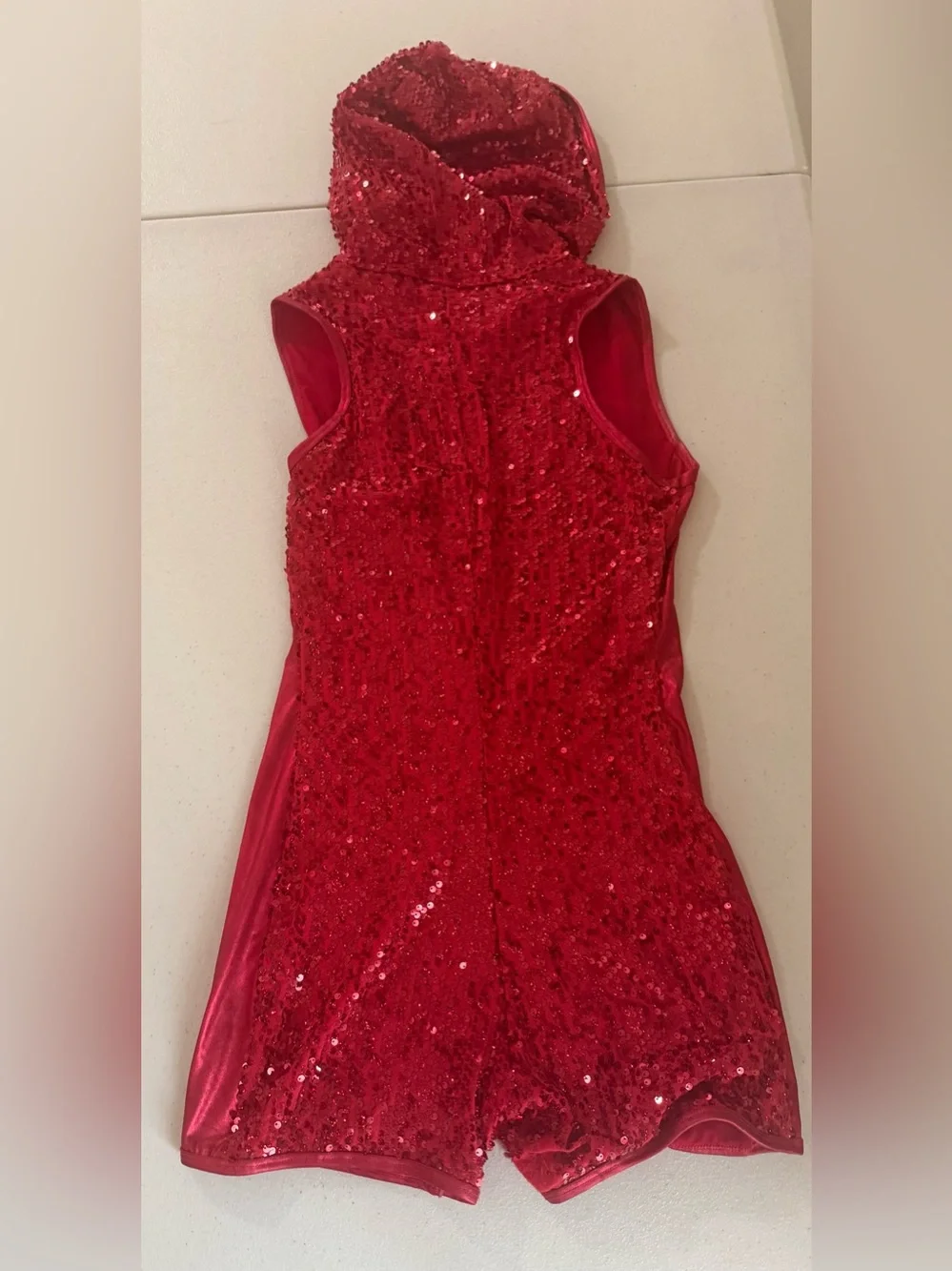 Red Sequin Hooded Bodsuit